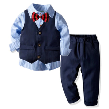 Spring Baby Boy Party Suit Gentleman Clothes Long-Sleeved Shirt Bow Tie Vest Trouser Set Party Suit Formal Kid Wear