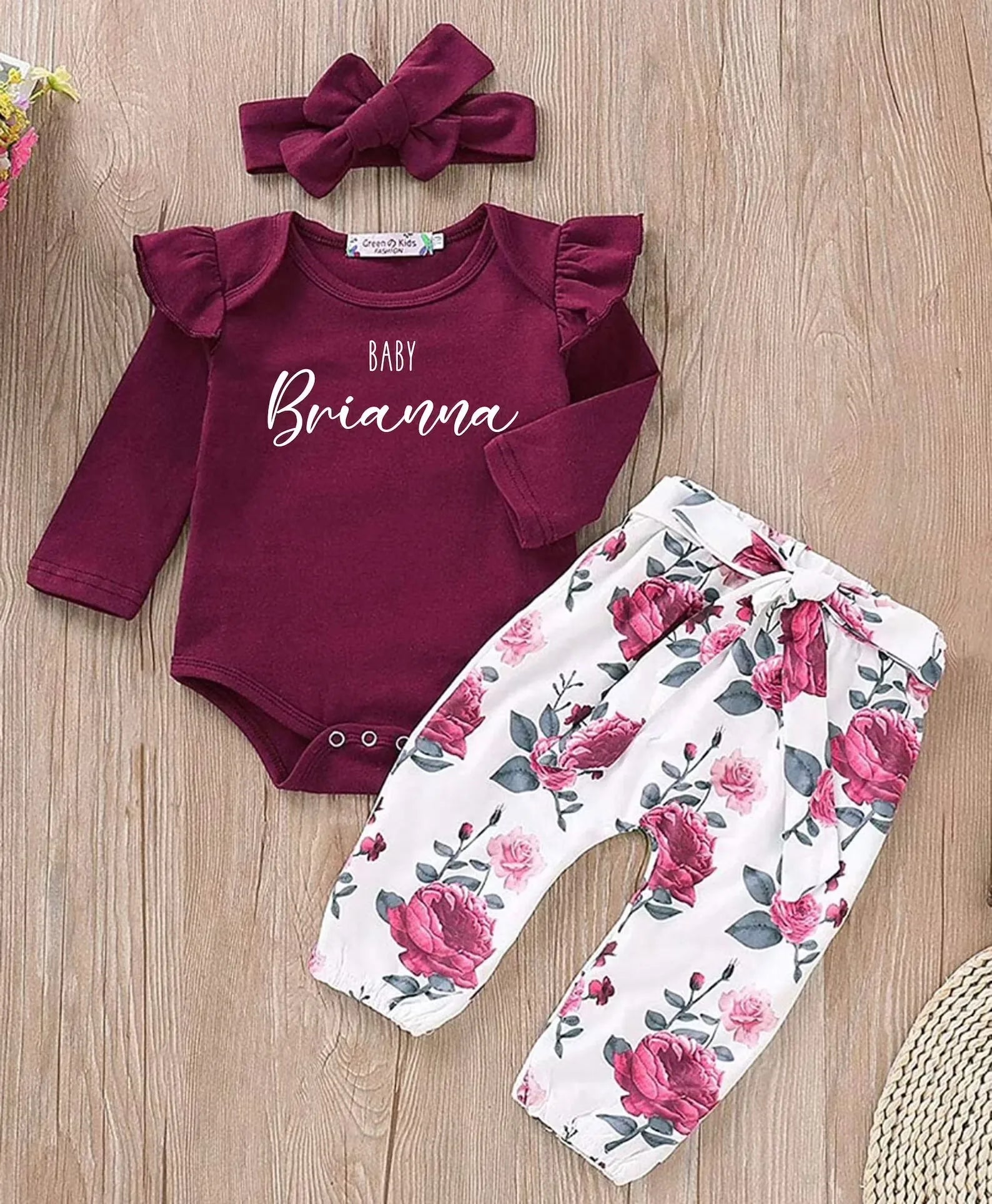 Custom Baby Girl Flower Fall Personalized Autumn Clothes Set Infant Thanksgiving Outfit Coming Home Outfit Fall Baby Shower Gift