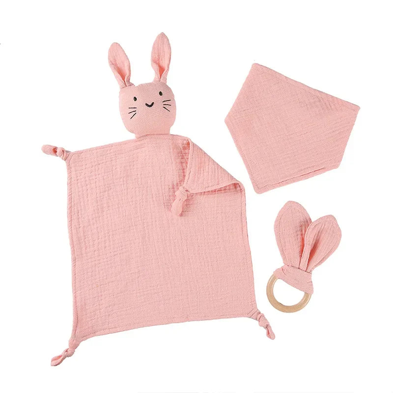 1/3 Pcs Cotton Muslin Baby Bib Stuffed Rabbit Doll Newborn Appease Towel Security Blanket Baby Sleeping Cuddling Towel Teether