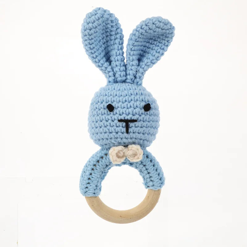 1Pcs Baby Teether Rattle Toys Rabbit Crochet Wooden Teething Ring Baby Teether Cot Hanging Toy Baby Products DIY Crafts