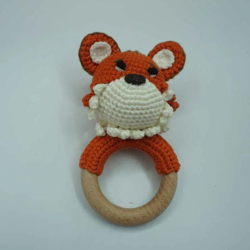 1Pcs Baby Teether Rattle Toys Rabbit Crochet Wooden Teething Ring Baby Teether Cot Hanging Toy Baby Products DIY Crafts