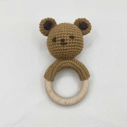 1Pcs Baby Teether Rattle Toys Rabbit Crochet Wooden Teething Ring Baby Teether Cot Hanging Toy Baby Products DIY Crafts