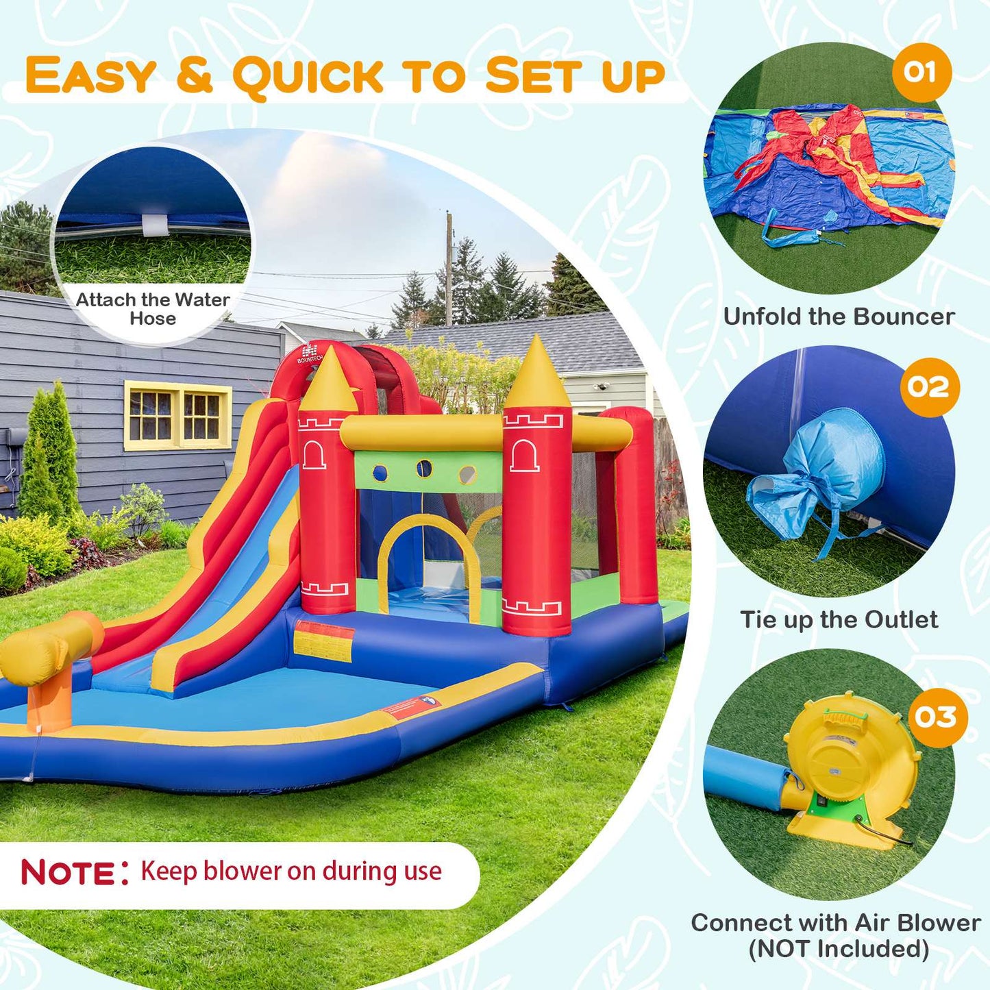 Inflatable Water Park Outdoor Water Slide Jumping Castle for Yard W/Ocean Balls