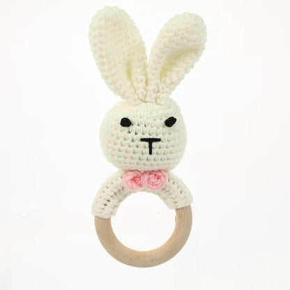 1Pcs Baby Teether Rattle Toys Rabbit Crochet Wooden Teething Ring Baby Teether Cot Hanging Toy Baby Products DIY Crafts