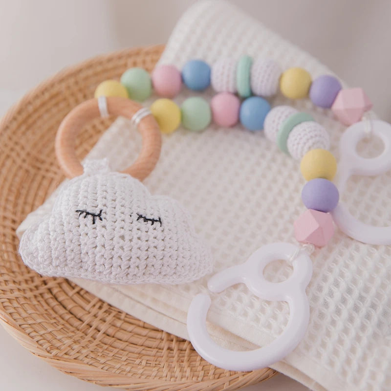 Baby Toy Wooden Pram Clip Baby Mobile Pram Personalize Silicone Bead Cloud Pacifier Chain Silicone Rattle Baby Wooden Teether