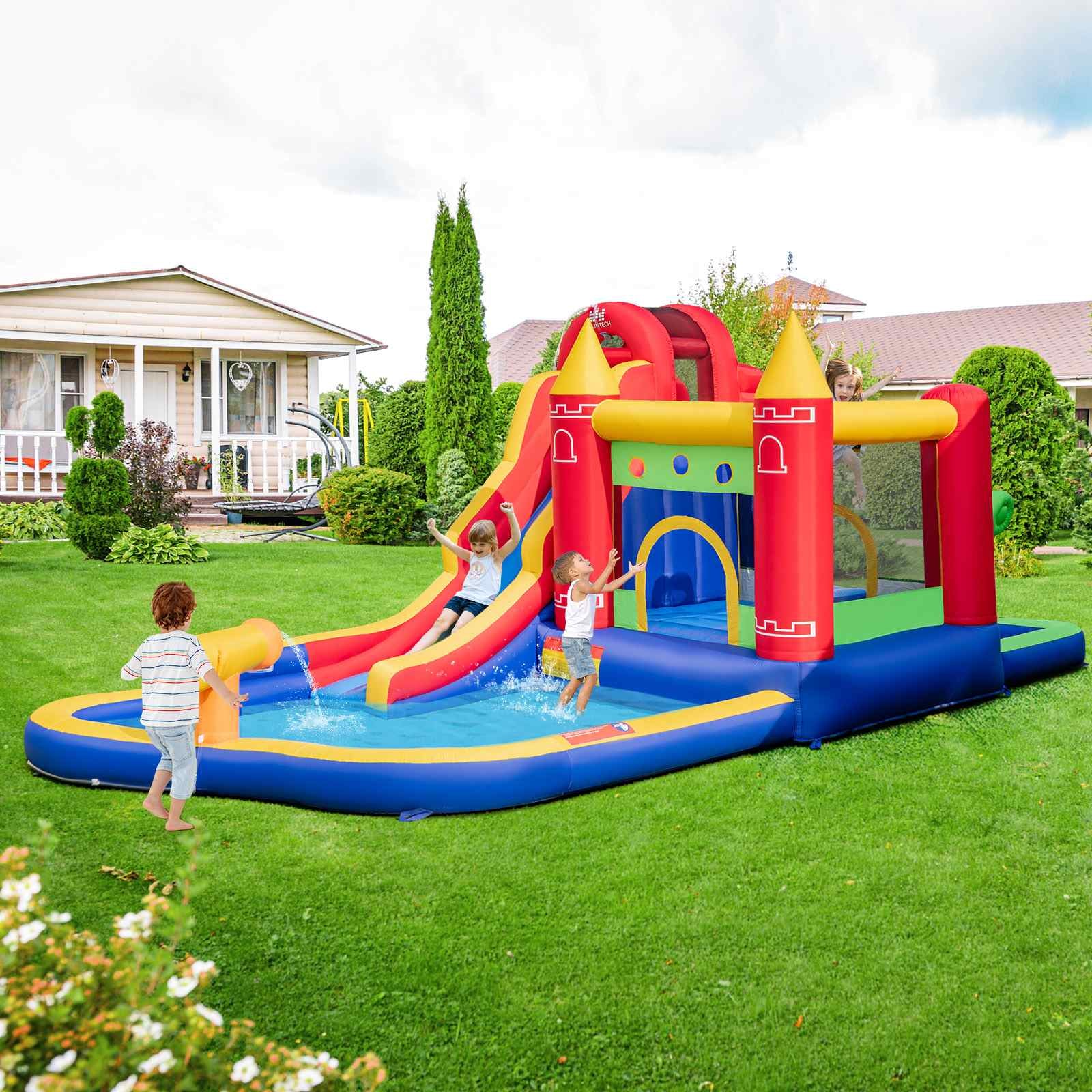 Inflatable Water Park Outdoor Water Slide Jumping Castle for Yard W/Ocean Balls