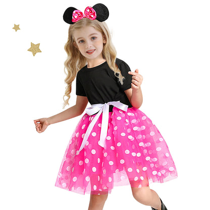 Minnie Mouse Costume Girls Dress up Princess Toddler Cute Polka Dots Fancy Minnie Mouse Dresses up Bowknot Tutu Tulle Cosplay Birthday Party Baby Girl Costume Red with Headband 110 CM