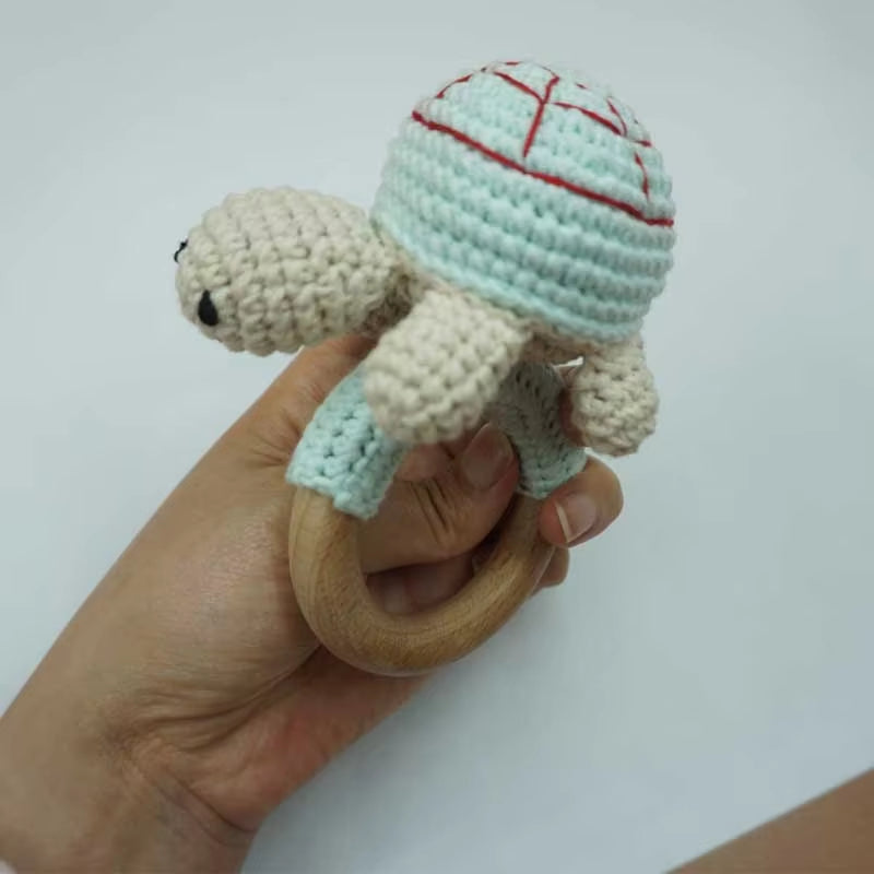 1Pcs Baby Teether Rattle Toys Rabbit Crochet Wooden Teething Ring Baby Teether Cot Hanging Toy Baby Products DIY Crafts