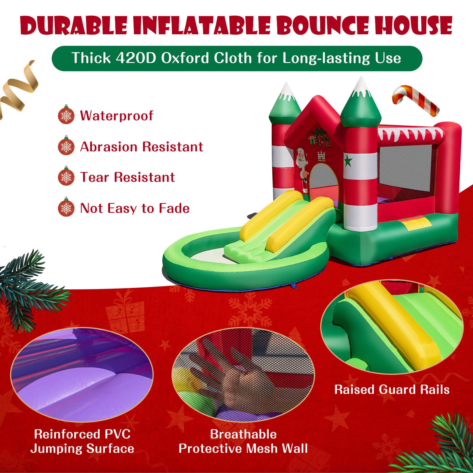 Kids Inflatable Bounce House Christmas Theme Jumping Castle W/Ball Pit & Blower