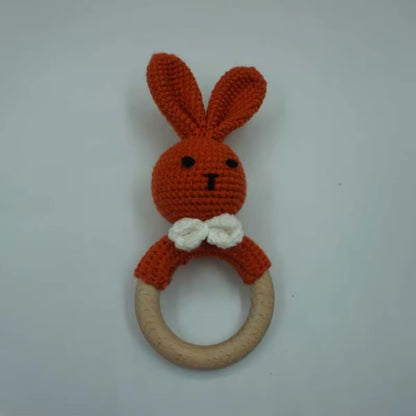 1Pcs Baby Teether Rattle Toys Rabbit Crochet Wooden Teething Ring Baby Teether Cot Hanging Toy Baby Products DIY Crafts