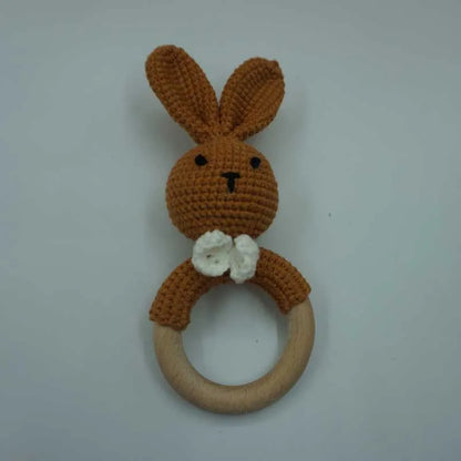 1Pcs Baby Teether Rattle Toys Rabbit Crochet Wooden Teething Ring Baby Teether Cot Hanging Toy Baby Products DIY Crafts