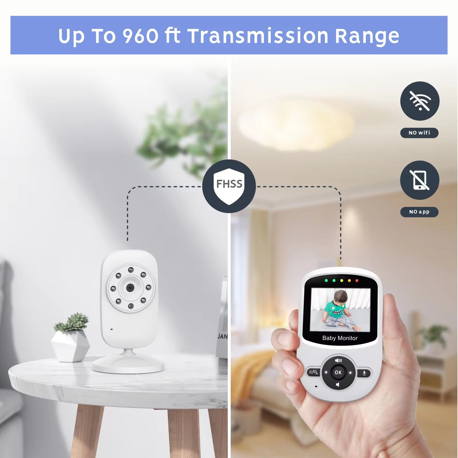 2.4 Inch Wireless Video Baby Monitor High Resolution Baby Nanny Security Camera Night Vision Temperature Monitoring