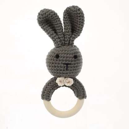 1Pcs Baby Teether Rattle Toys Rabbit Crochet Wooden Teething Ring Baby Teether Cot Hanging Toy Baby Products DIY Crafts