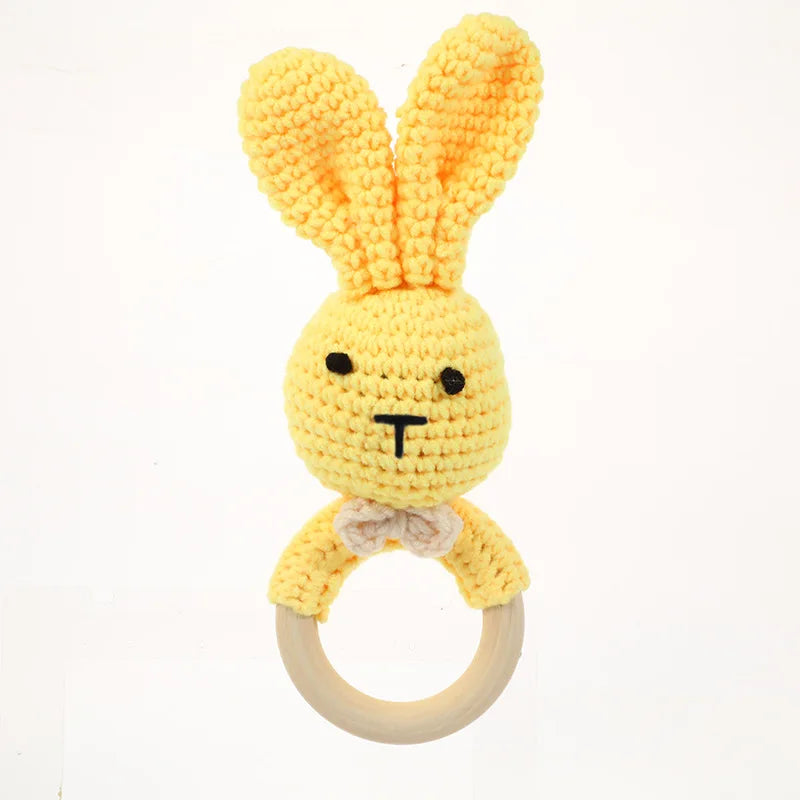 1Pcs Baby Teether Rattle Toys Rabbit Crochet Wooden Teething Ring Baby Teether Cot Hanging Toy Baby Products DIY Crafts