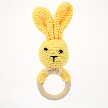 1Pcs Baby Teether Rattle Toys Rabbit Crochet Wooden Teething Ring Baby Teether Cot Hanging Toy Baby Products DIY Crafts