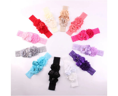 Beautiful Lace Flower Rose Bead Hairband Newborn Baby Headband Hair Accessory Dark Purple