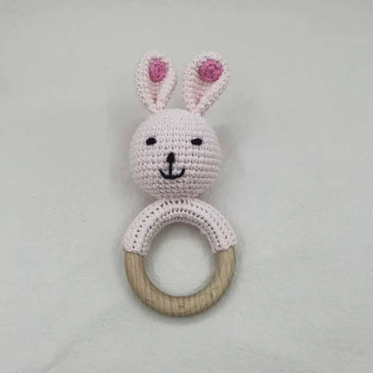 1Pcs Baby Teether Rattle Toys Rabbit Crochet Wooden Teething Ring Baby Teether Cot Hanging Toy Baby Products DIY Crafts