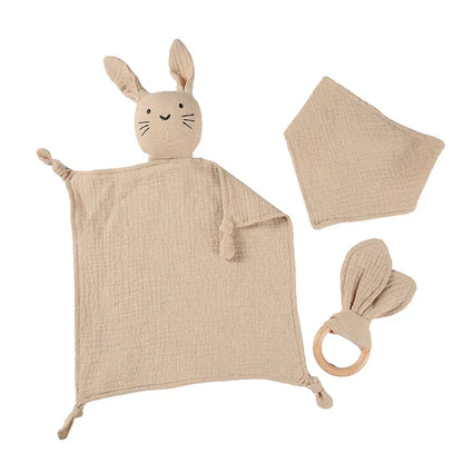 1/3 Pcs Cotton Muslin Baby Bib Stuffed Rabbit Doll Newborn Appease Towel Security Blanket Baby Sleeping Cuddling Towel Teether