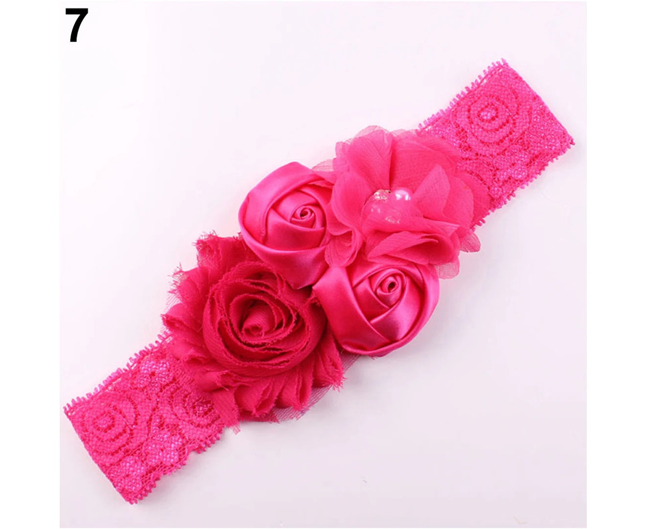 Beautiful Lace Flower Rose Bead Hairband Newborn Baby Headband Hair Accessory Dark Purple