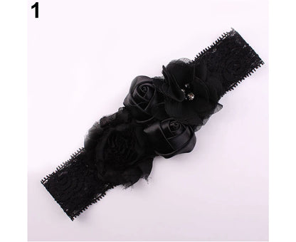 Beautiful Lace Flower Rose Bead Hairband Newborn Baby Headband Hair Accessory Gray