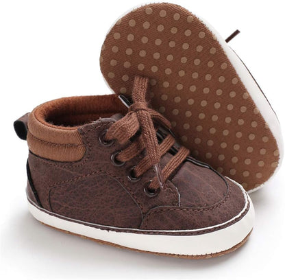 Baby Boys Girls Lace up Leather Sneakers Toddler Wedding Uniform Dress Shoes Soft Rubber Sole Infant Moccasins Newborn Anti-Slip Oxford Loafers First Walker Crib Shoes