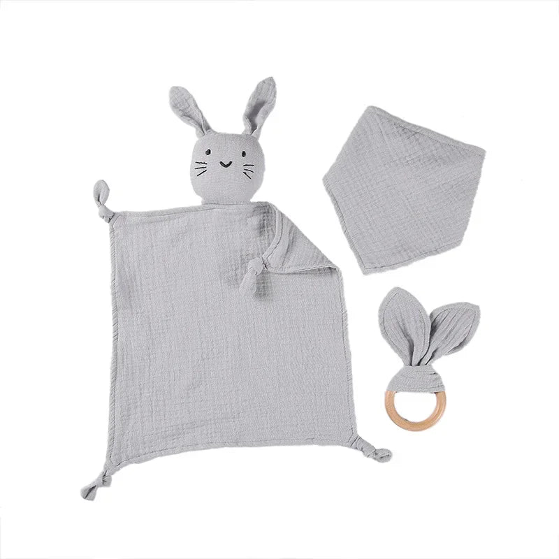 1/3 Pcs Cotton Muslin Baby Bib Stuffed Rabbit Doll Newborn Appease Towel Security Blanket Baby Sleeping Cuddling Towel Teether