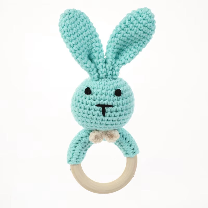 1Pcs Baby Teether Rattle Toys Rabbit Crochet Wooden Teething Ring Baby Teether Cot Hanging Toy Baby Products DIY Crafts