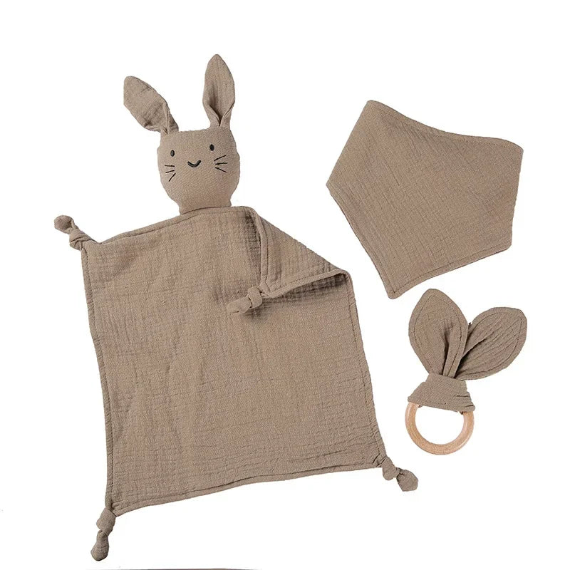 1/3 Pcs Cotton Muslin Baby Bib Stuffed Rabbit Doll Newborn Appease Towel Security Blanket Baby Sleeping Cuddling Towel Teether