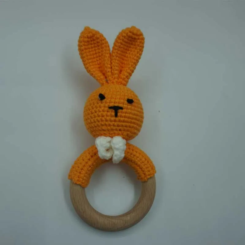 1Pcs Baby Teether Rattle Toys Rabbit Crochet Wooden Teething Ring Baby Teether Cot Hanging Toy Baby Products DIY Crafts