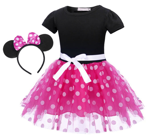 Minnie Mouse Costume Girls Dress up Princess Toddler Cute Polka Dots Fancy Minnie Mouse Dresses up Bowknot Tutu Tulle Cosplay Birthday Party Baby Girl Costume Red with Headband 110 CM