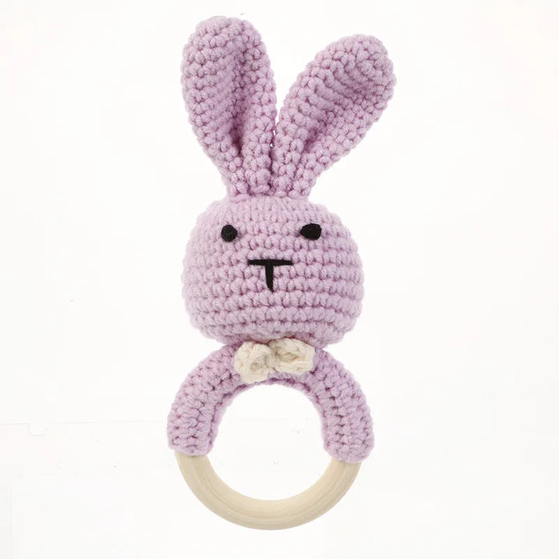 1Pcs Baby Teether Rattle Toys Rabbit Crochet Wooden Teething Ring Baby Teether Cot Hanging Toy Baby Products DIY Crafts