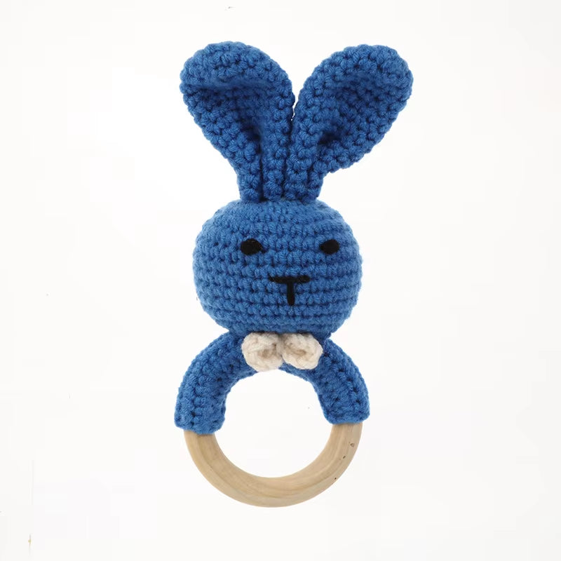 1Pcs Baby Teether Rattle Toys Rabbit Crochet Wooden Teething Ring Baby Teether Cot Hanging Toy Baby Products DIY Crafts