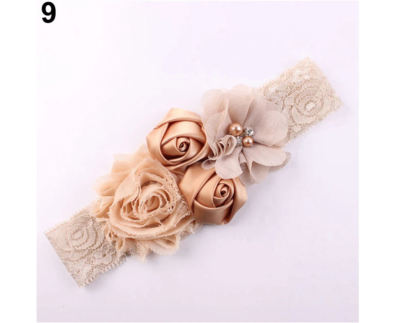 Beautiful Lace Flower Rose Bead Hairband Newborn Baby Headband Hair Accessory Gray