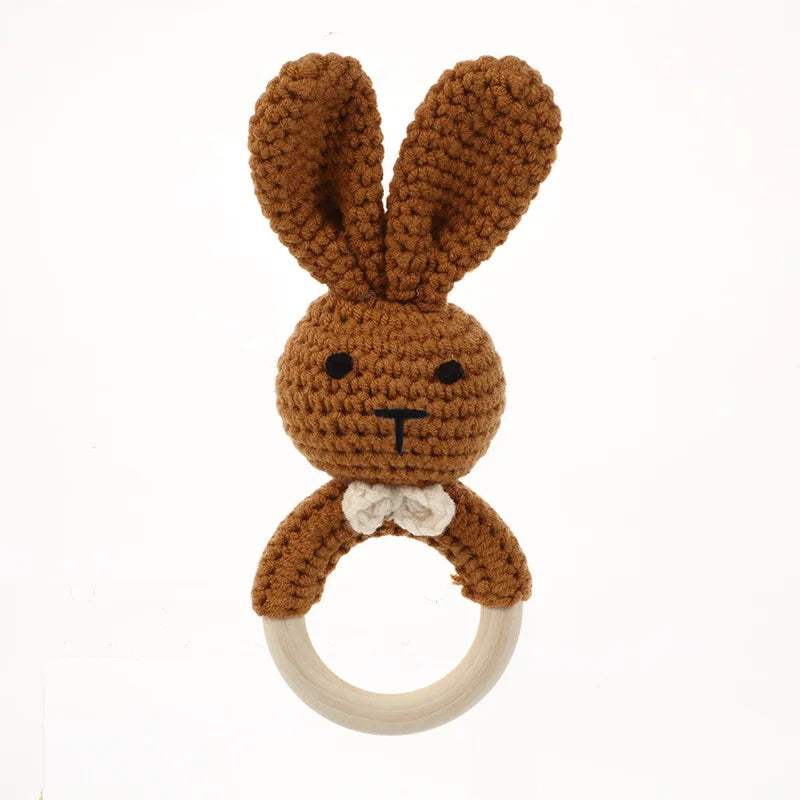 1Pcs Baby Teether Rattle Toys Rabbit Crochet Wooden Teething Ring Baby Teether Cot Hanging Toy Baby Products DIY Crafts