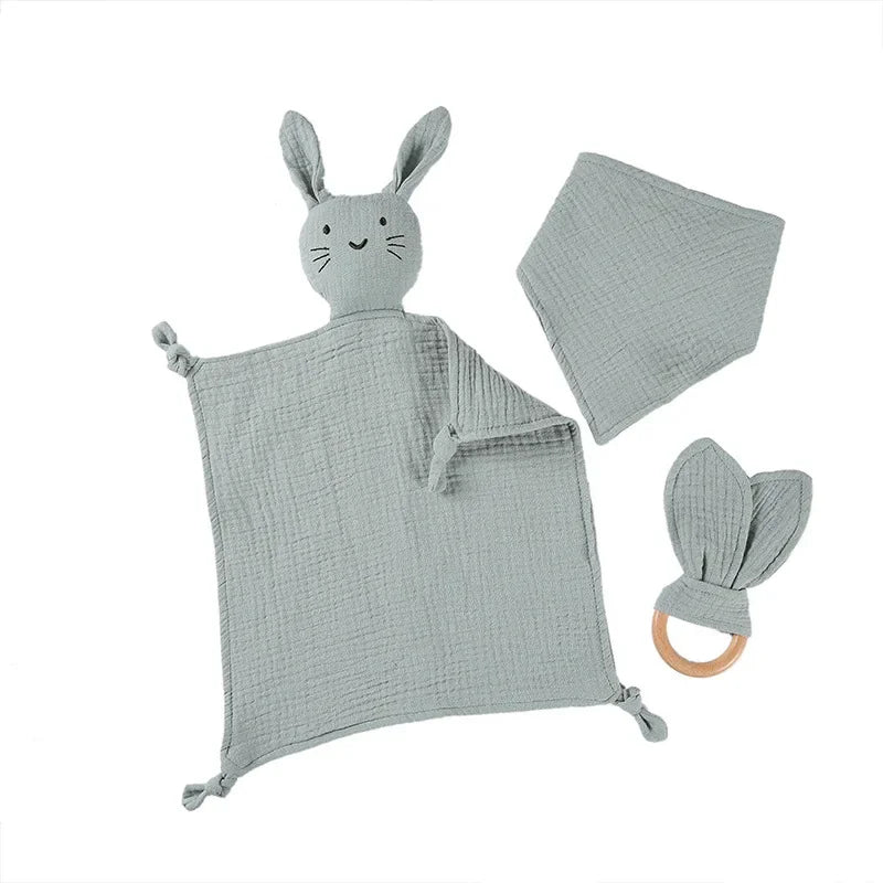 1/3 Pcs Cotton Muslin Baby Bib Stuffed Rabbit Doll Newborn Appease Towel Security Blanket Baby Sleeping Cuddling Towel Teether