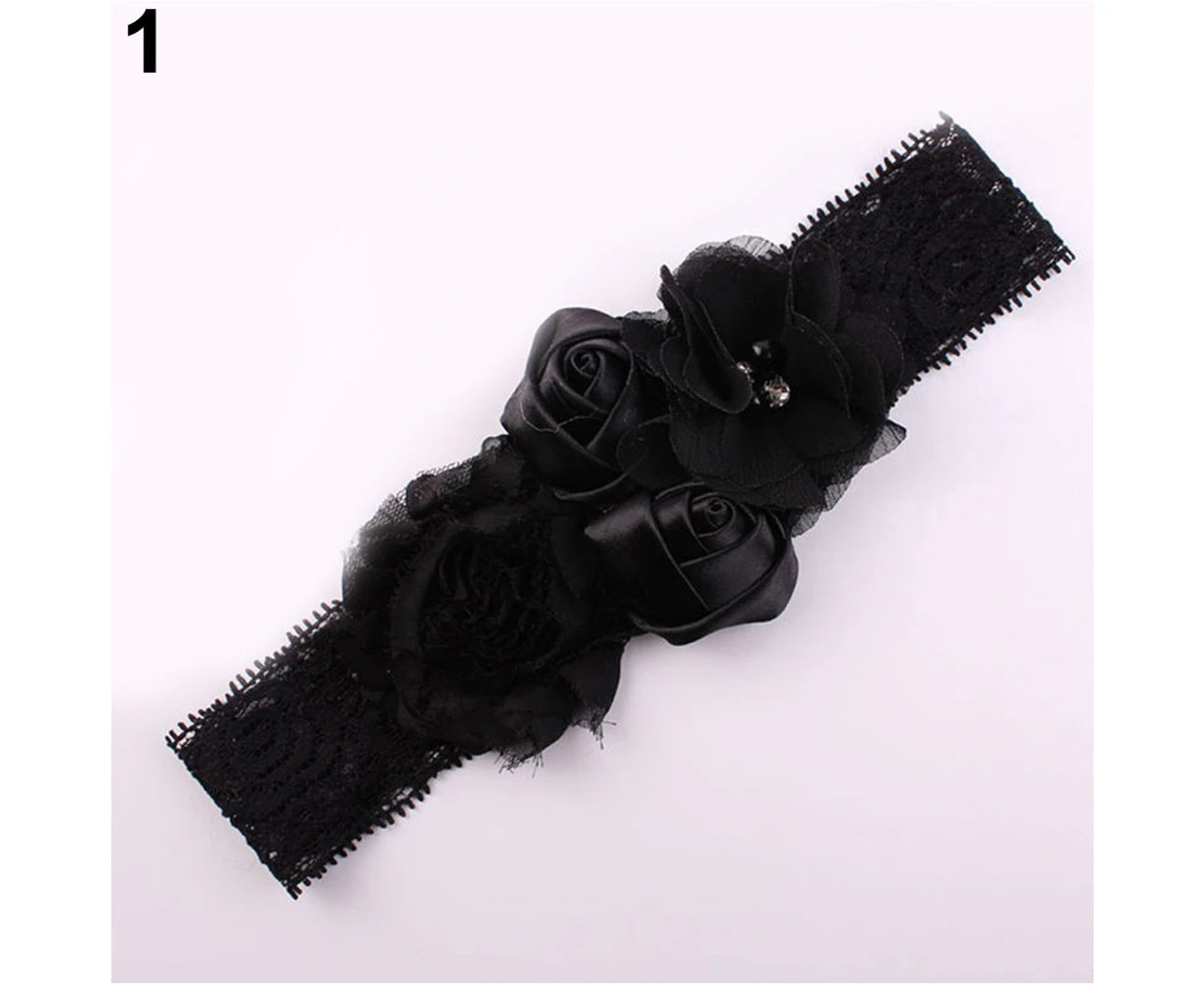 Beautiful Lace Flower Rose Bead Hairband Newborn Baby Headband Hair Accessory Dark Purple