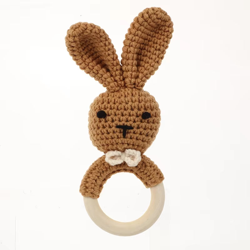 1Pcs Baby Teether Rattle Toys Rabbit Crochet Wooden Teething Ring Baby Teether Cot Hanging Toy Baby Products DIY Crafts