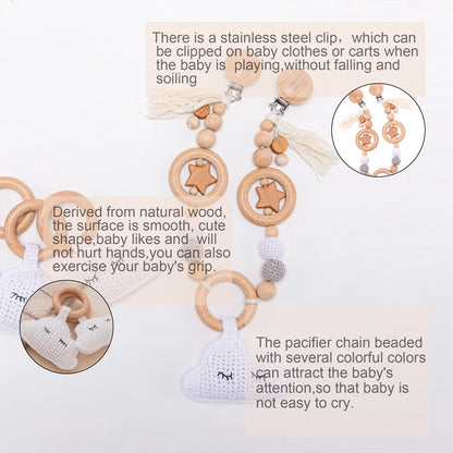 Baby Toy Wooden Pram Clip Baby Mobile Pram Personalize Silicone Bead Cloud Pacifier Chain Silicone Rattle Baby Wooden Teether