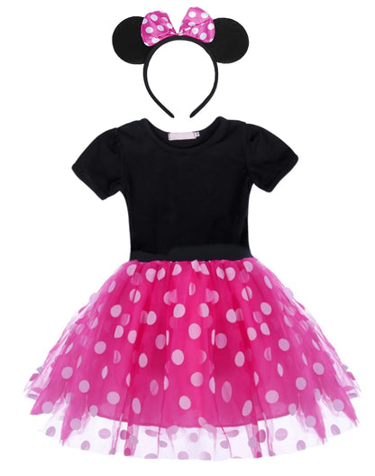 Minnie Mouse Costume Girls Dress up Princess Toddler Cute Polka Dots Fancy Minnie Mouse Dresses up Bowknot Tutu Tulle Cosplay Birthday Party Baby Girl Costume Red with Headband 110 CM