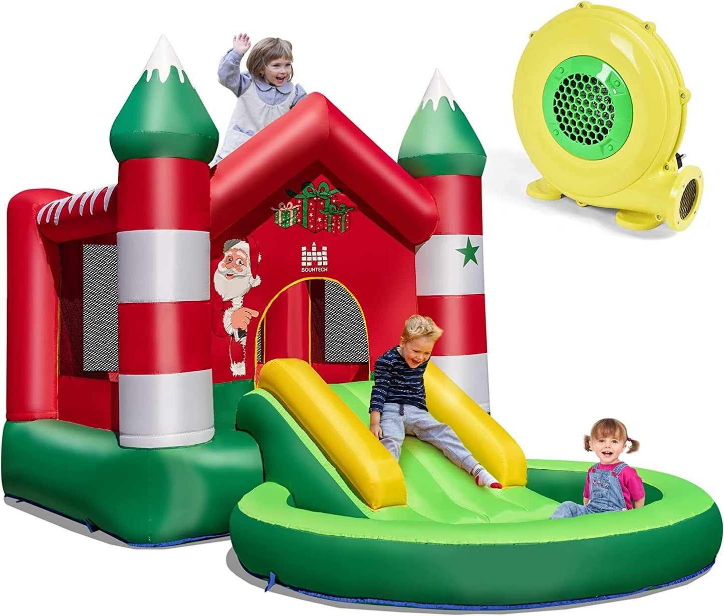 Kids Inflatable Bounce House Christmas Theme Jumping Castle W/Ball Pit & Blower