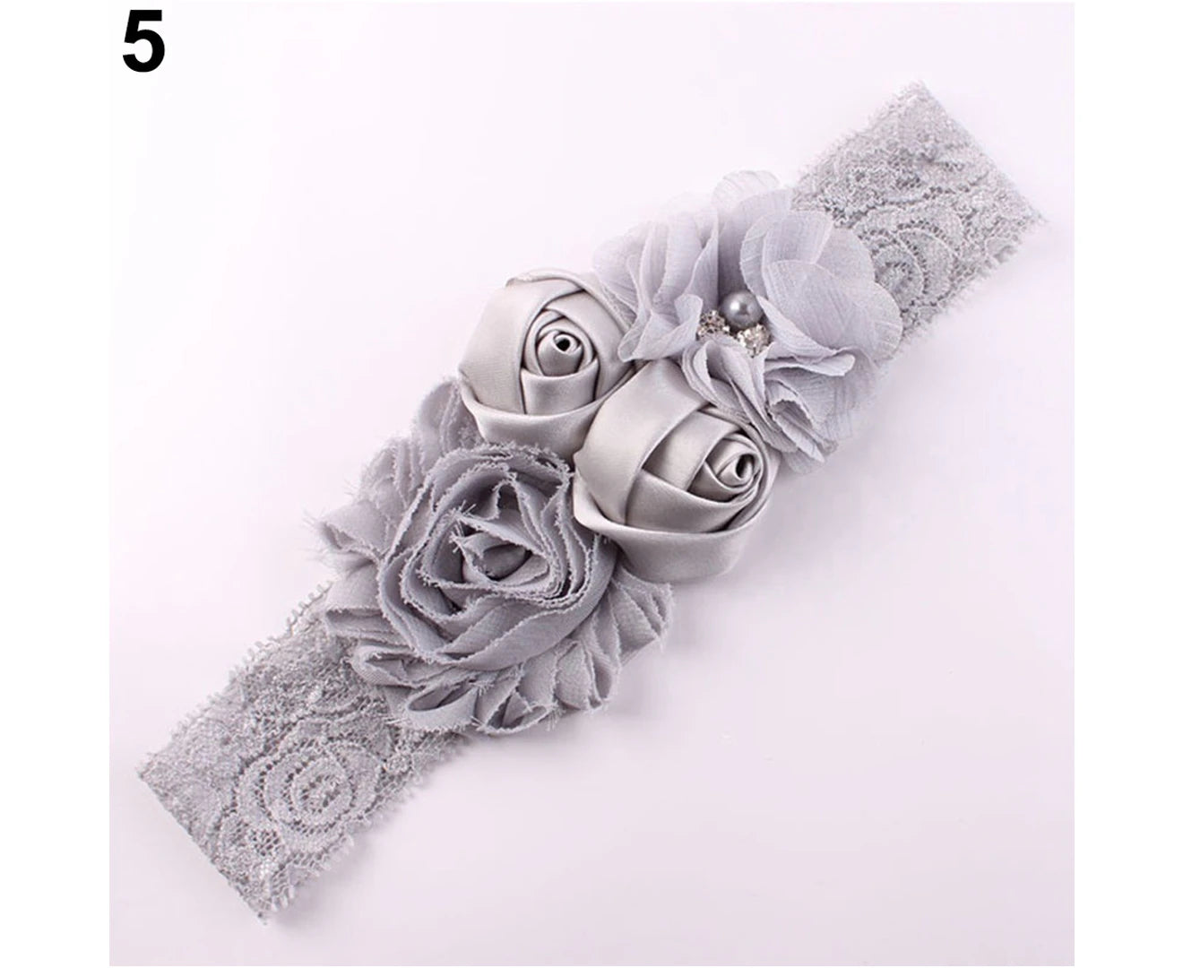 Beautiful Lace Flower Rose Bead Hairband Newborn Baby Headband Hair Accessory Dark Purple