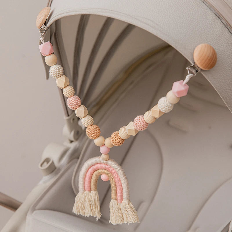 1Pc Baby Pram Clip Teether Toy Baby Mobile Bed Stroller Hanging Rattles Toy Newborn Crochet Beads Elephant Soothing Teething