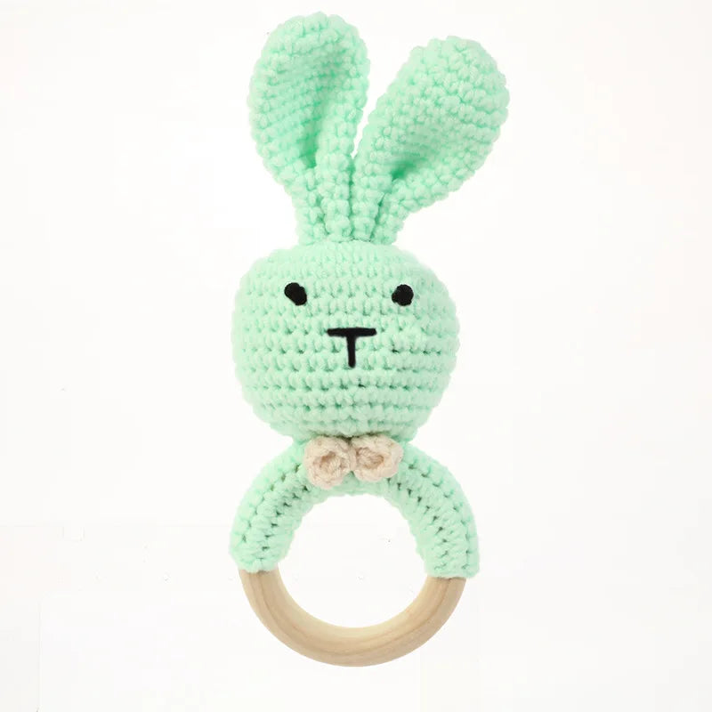 1Pcs Baby Teether Rattle Toys Rabbit Crochet Wooden Teething Ring Baby Teether Cot Hanging Toy Baby Products DIY Crafts