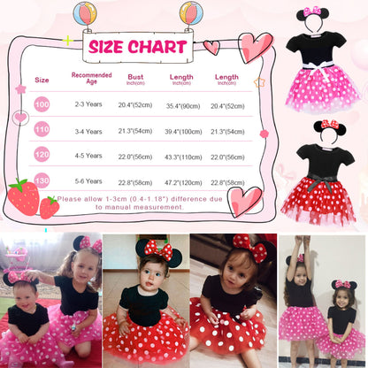 Minnie Mouse Costume Girls Dress up Princess Toddler Cute Polka Dots Fancy Minnie Mouse Dresses up Bowknot Tutu Tulle Cosplay Birthday Party Baby Girl Costume Red with Headband 110 CM