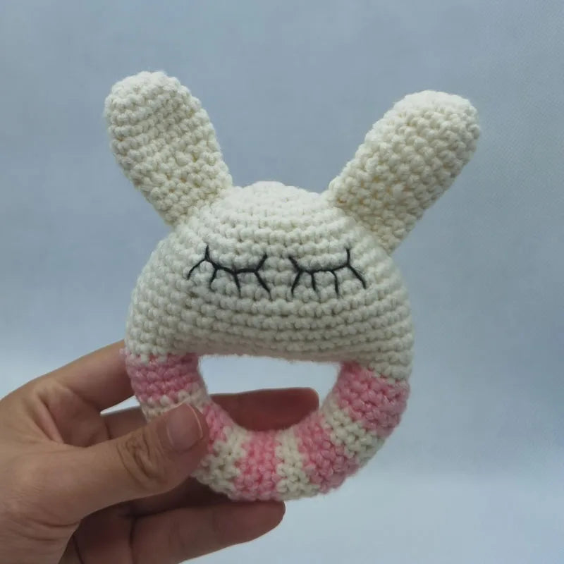 1Pcs Baby Teether Rattle Toys Rabbit Crochet Wooden Teething Ring Baby Teether Cot Hanging Toy Baby Products DIY Crafts